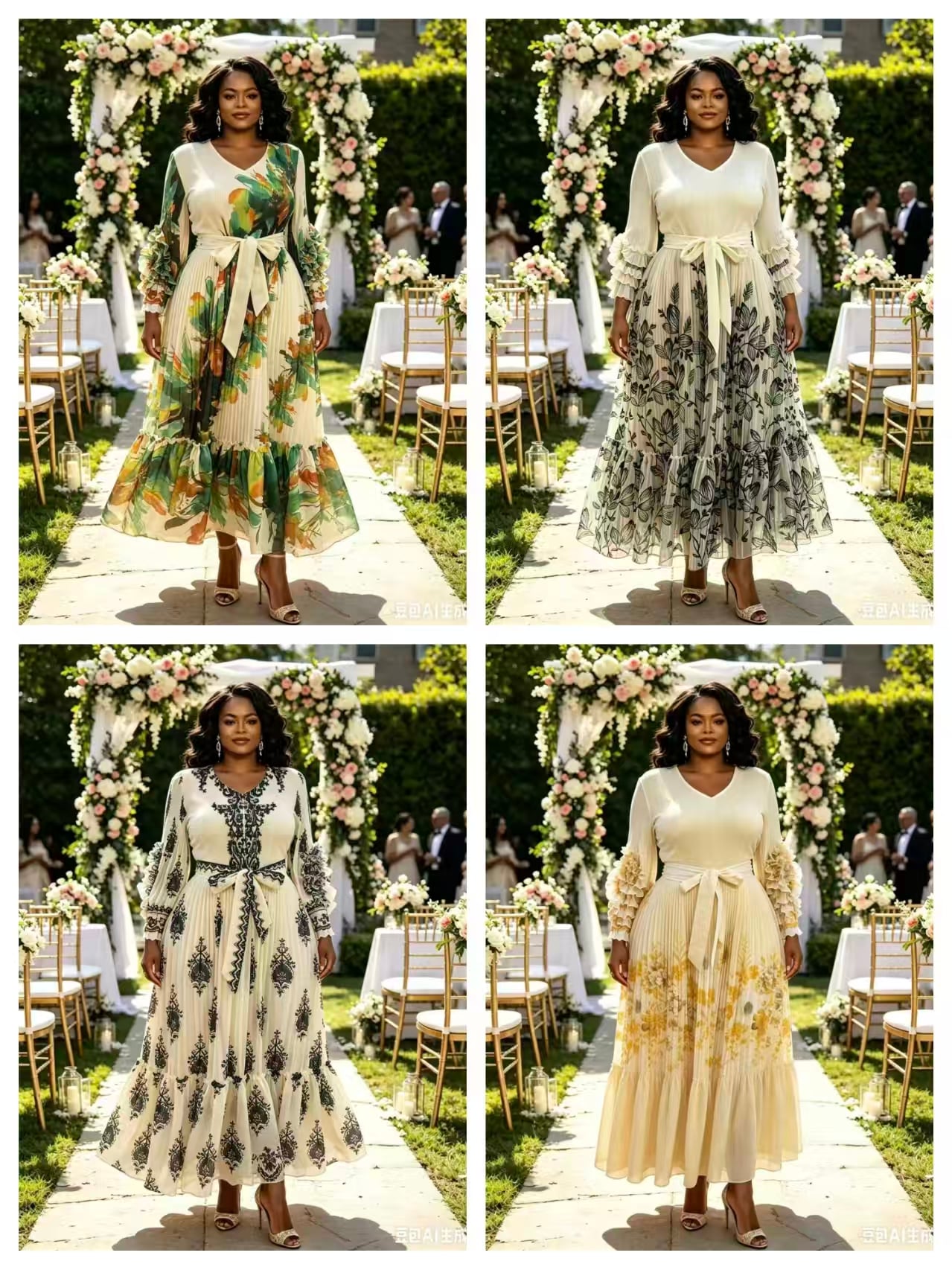 Plus Size V-Neck Floral Pleated Maxi Dress
