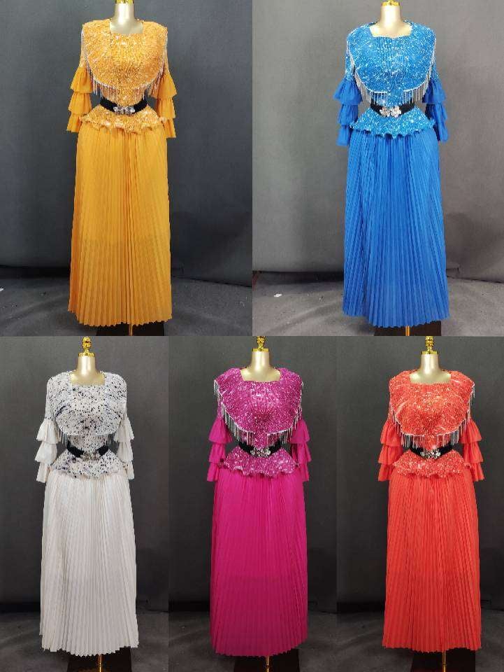 Plus Size Beaded Fringe Pleated Maxi Dress