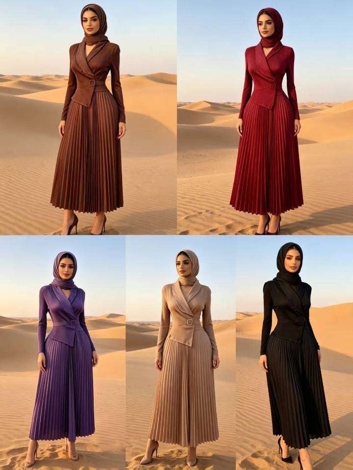 Plus Size Belted Blazer Pleated Midi Dress