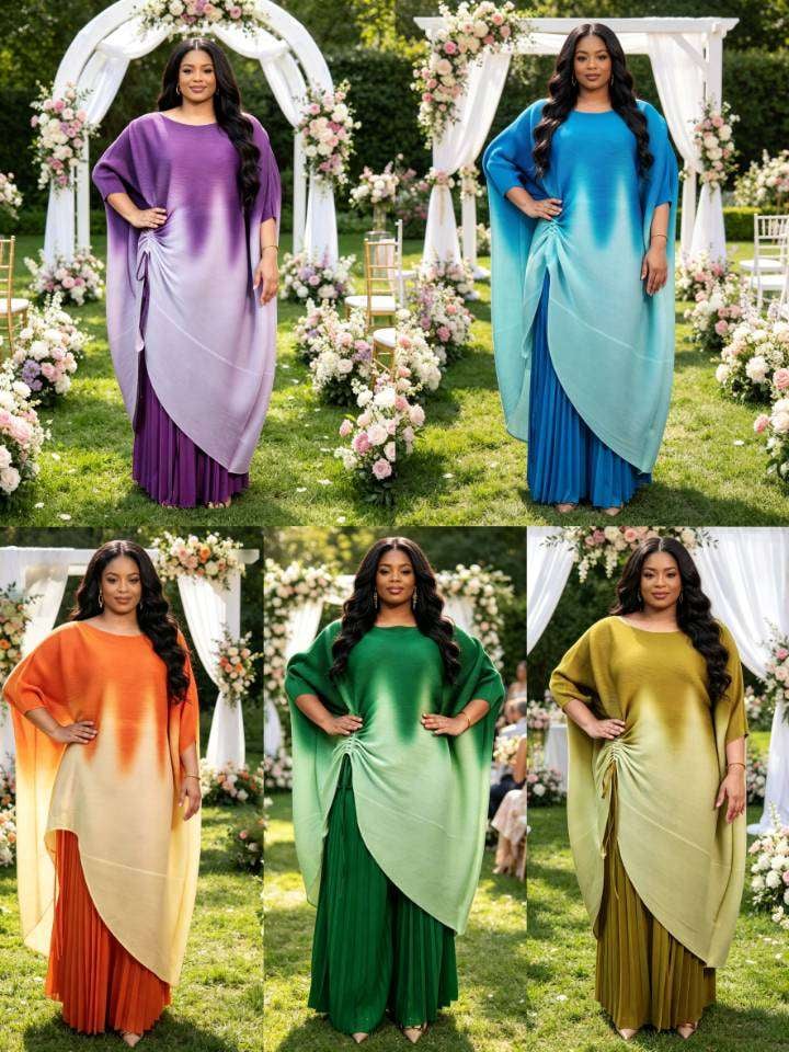 Batwing Drape Overlay Pleated Maxi Dress