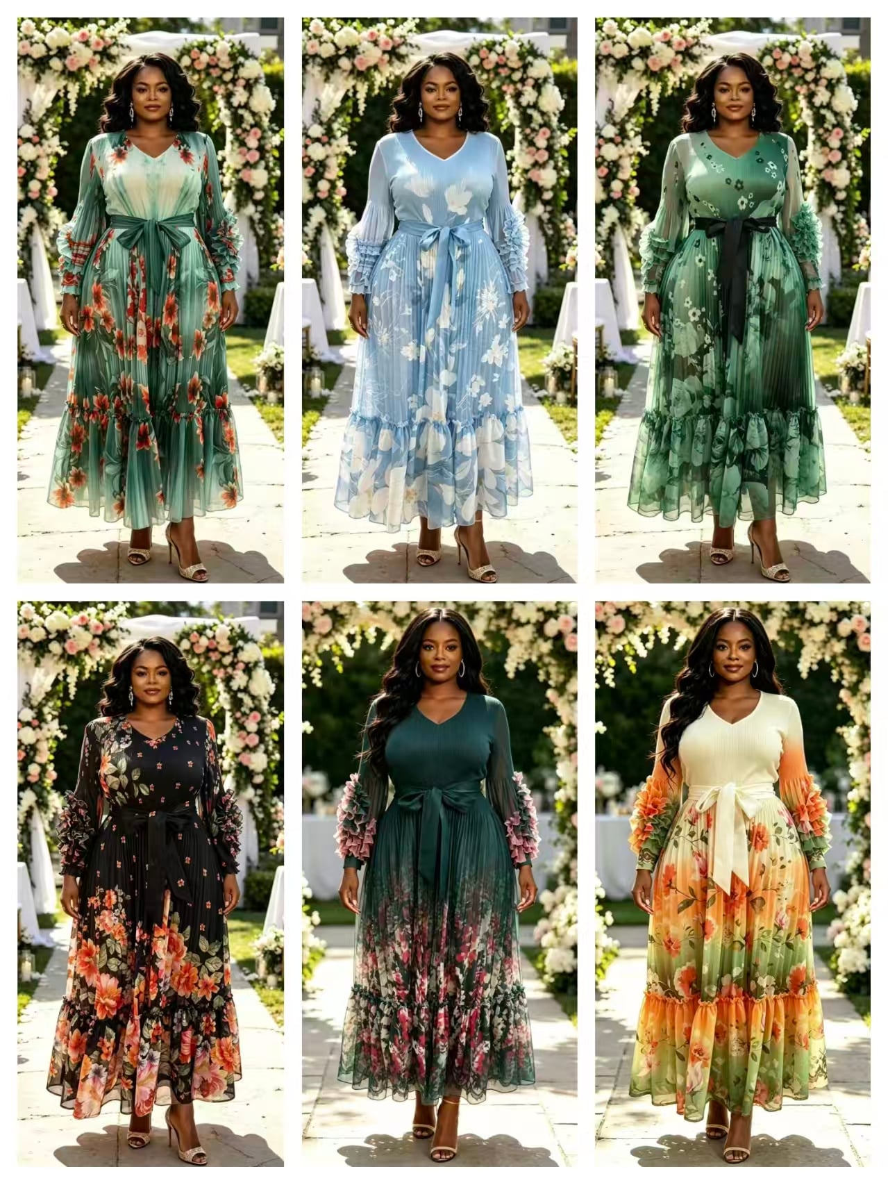 Plus Size Floral Tiered Pleated Maxi Dress