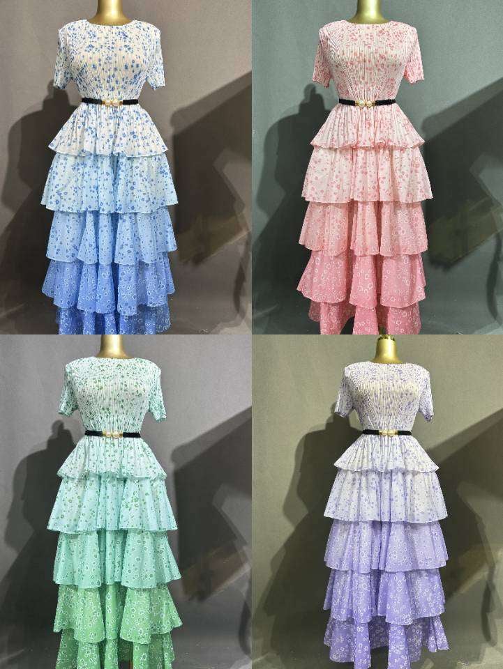 Eyelet Lace Tiered Ruffle Midi Dress