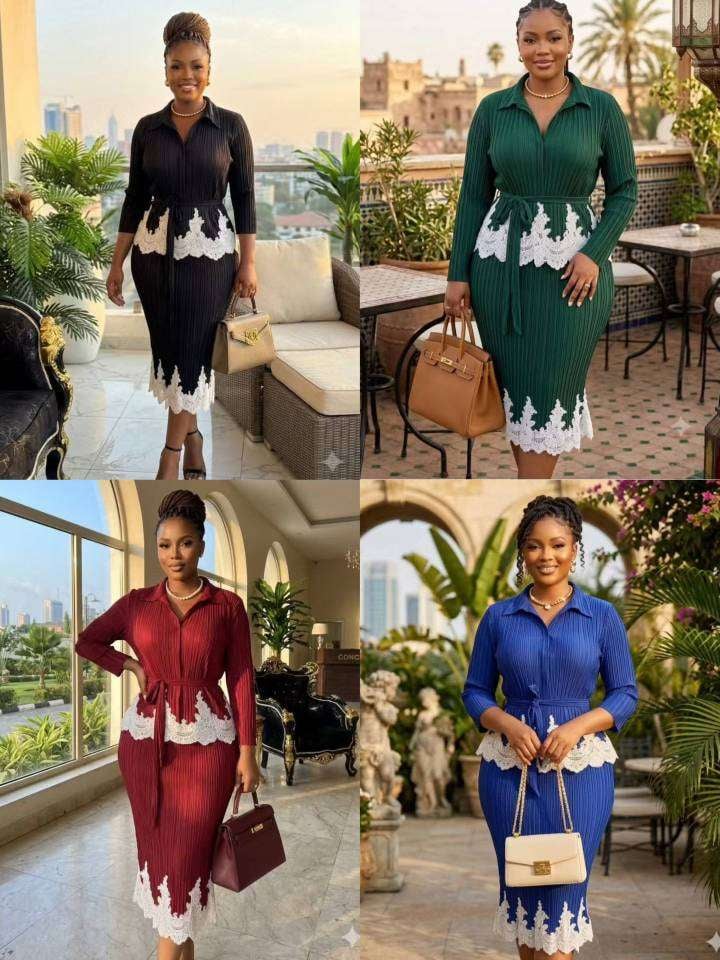 Plus Size Collared Ribbed Knit Lace Trim Midi Dress
