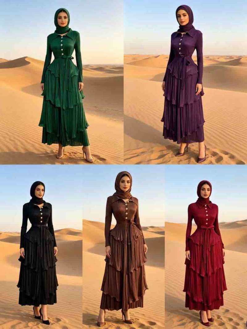 Plus Size Button Front Belted Tiered Pleated Maxi Dress