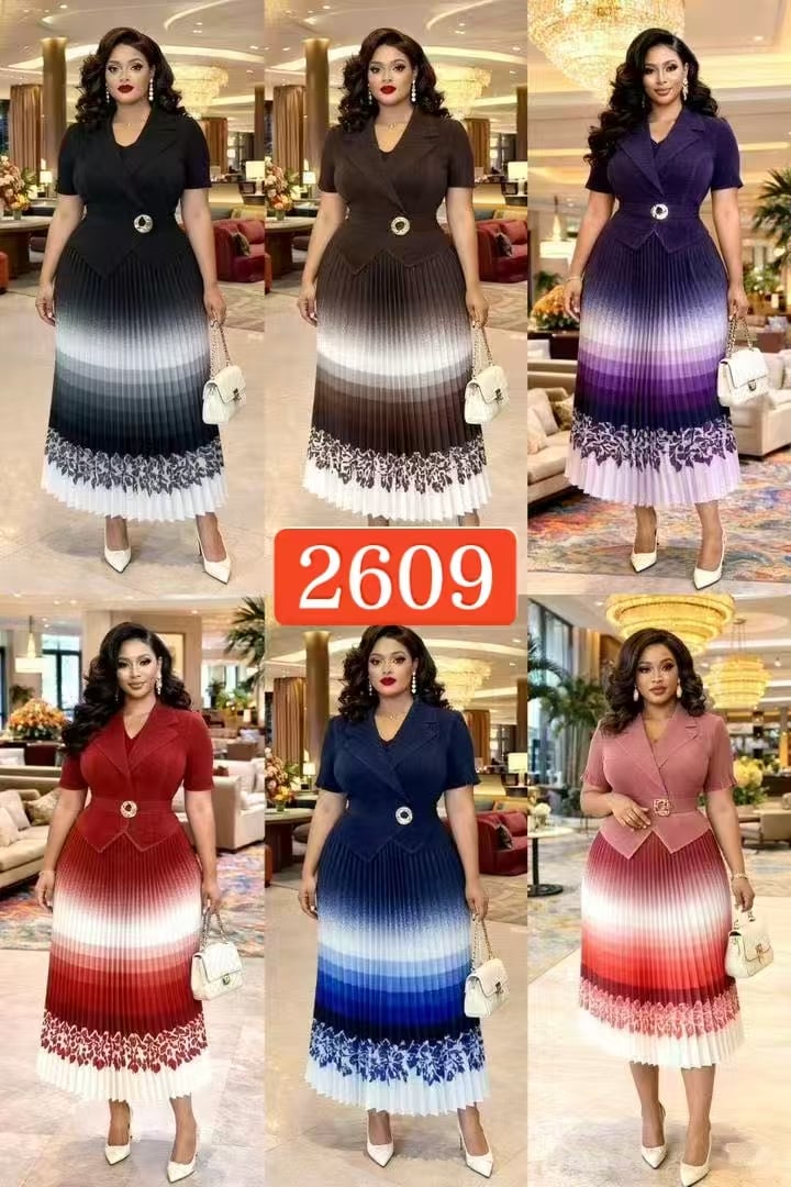 Plus Size Belted Ombre Pleated Midi Dress