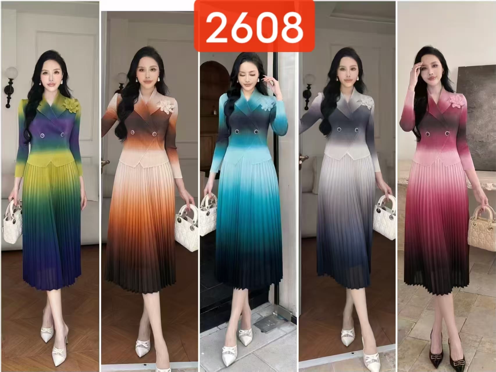 Plus Size Gradient Double Breasted Pleated Midi Dress
