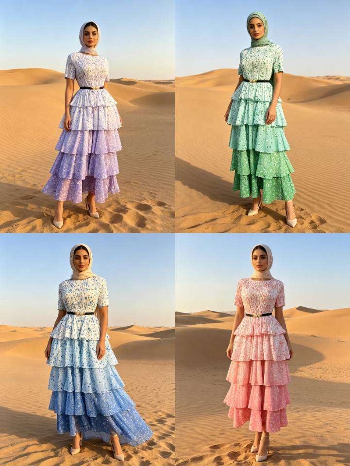Plus Size Floral Belted Tiered Ruffle Midi Dress