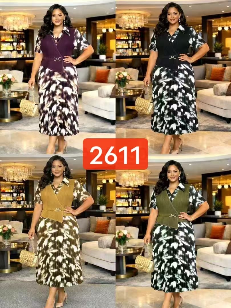 Plus Size Belted Tie-Dye Pleated Midi Dress