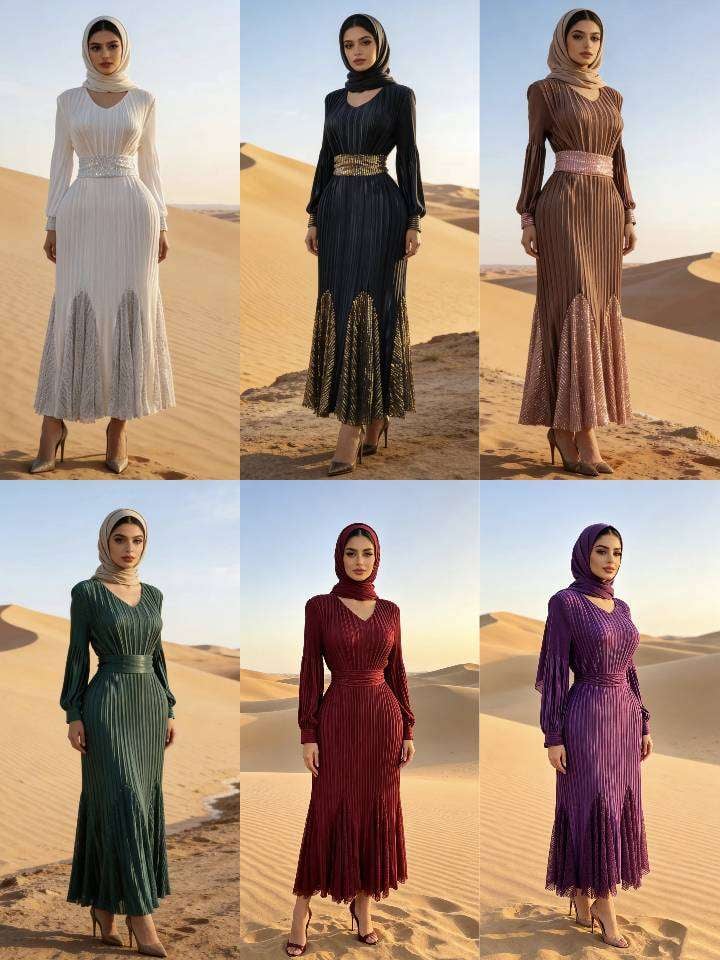 Plus Size Embellished Belt Pleated Flare Maxi Dress