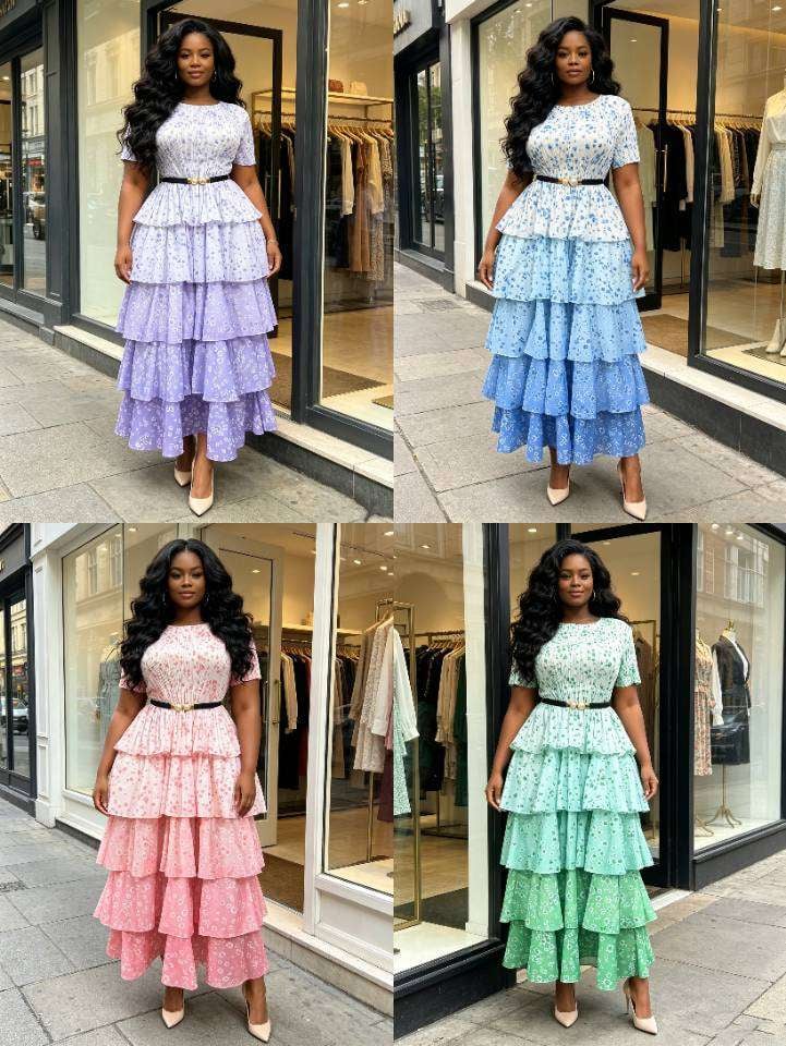 Plus Size Daisy Print Tiered Ruffle Midi Dress
