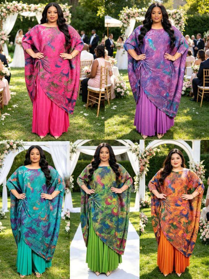 Plus Size Abstract Print Kaftan Pleated Pants Set