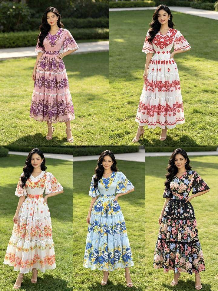 Long Sleeve Wine Gold Ethnic Print Maxi Dress
