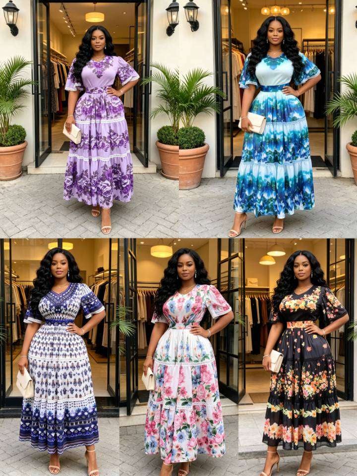 Short Sleeve Colorful Floral Midi Dress